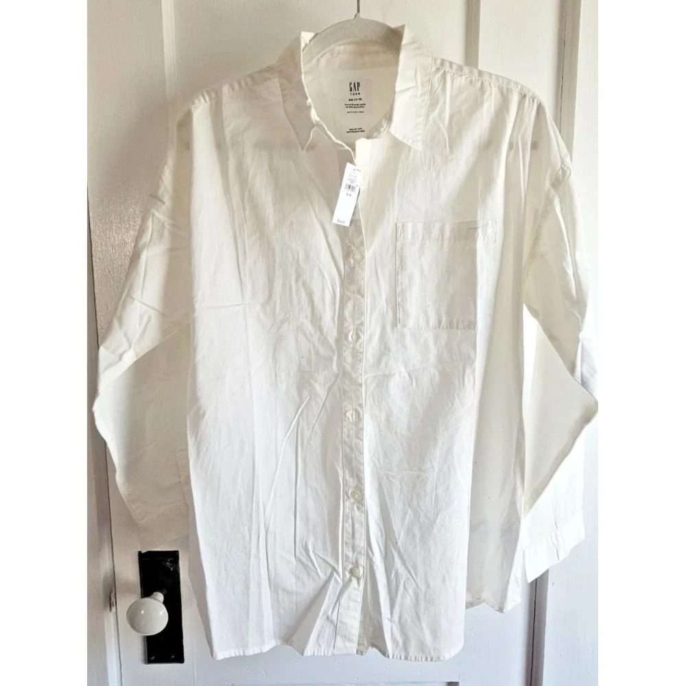 NWT GAP TEEN Organic grown cotton white long sleeve button shirt Sz XXL (14-16)